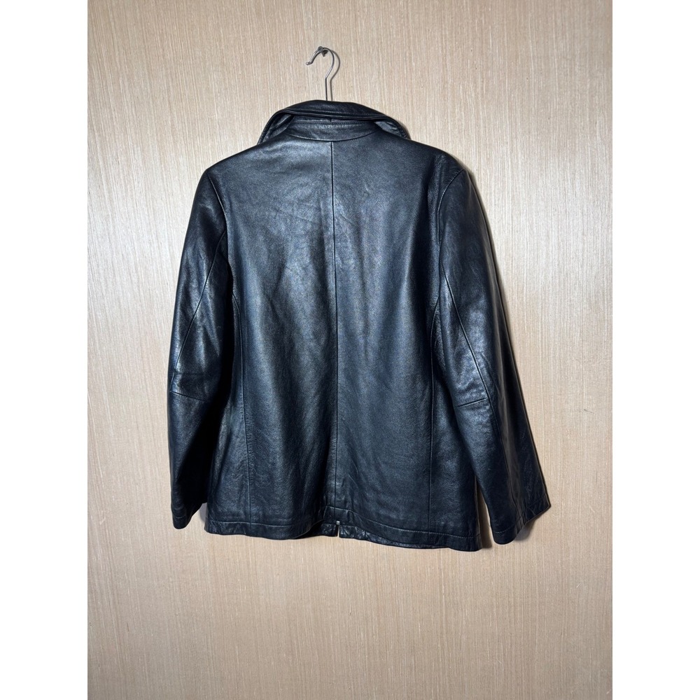 Lands' End Boxy 90's Women's Black‎ Lambskin Leather Full Zip Jacket Coat - Picture 5 of 5